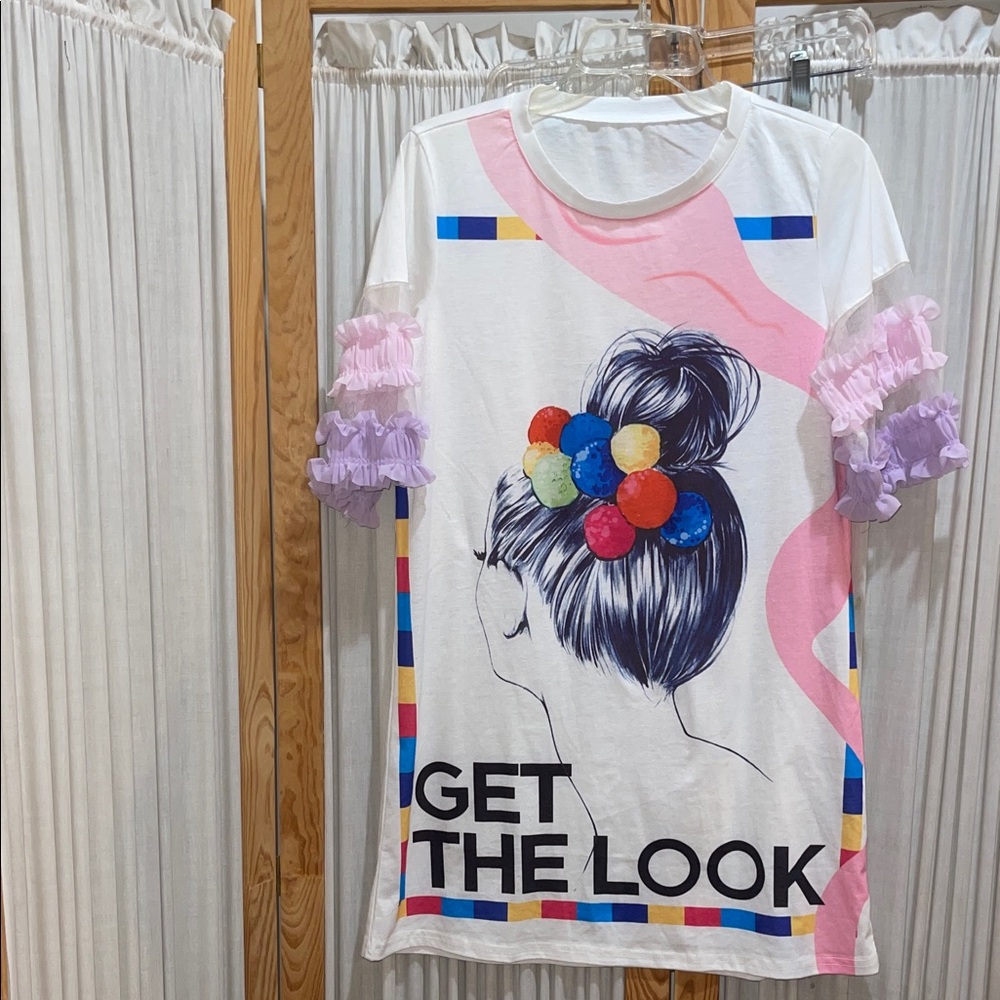 SHEIN White Graphic Dress with Multicolor Accents